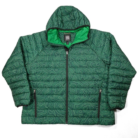DULUTH ALASKAN HARD GEAR Mens 2XL Green Topographic Print Full Zip Puffer Jacket - Picture 3 of 7